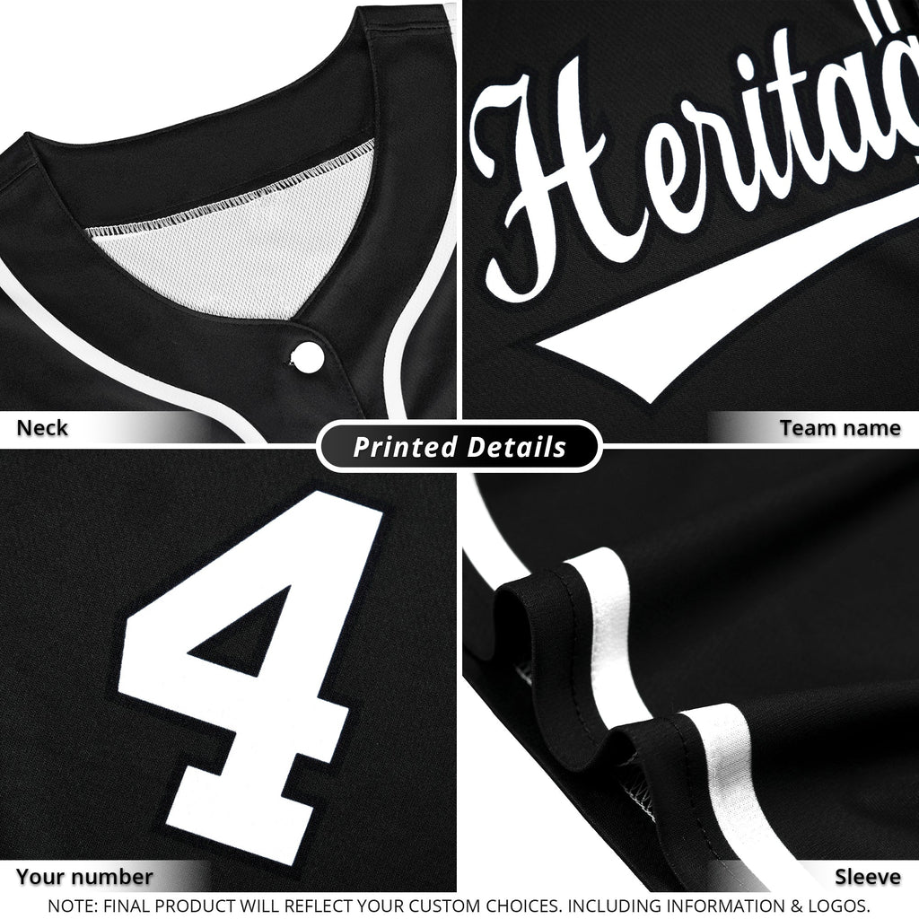Custom Black White Classic Style Authentic Baseball Jersey