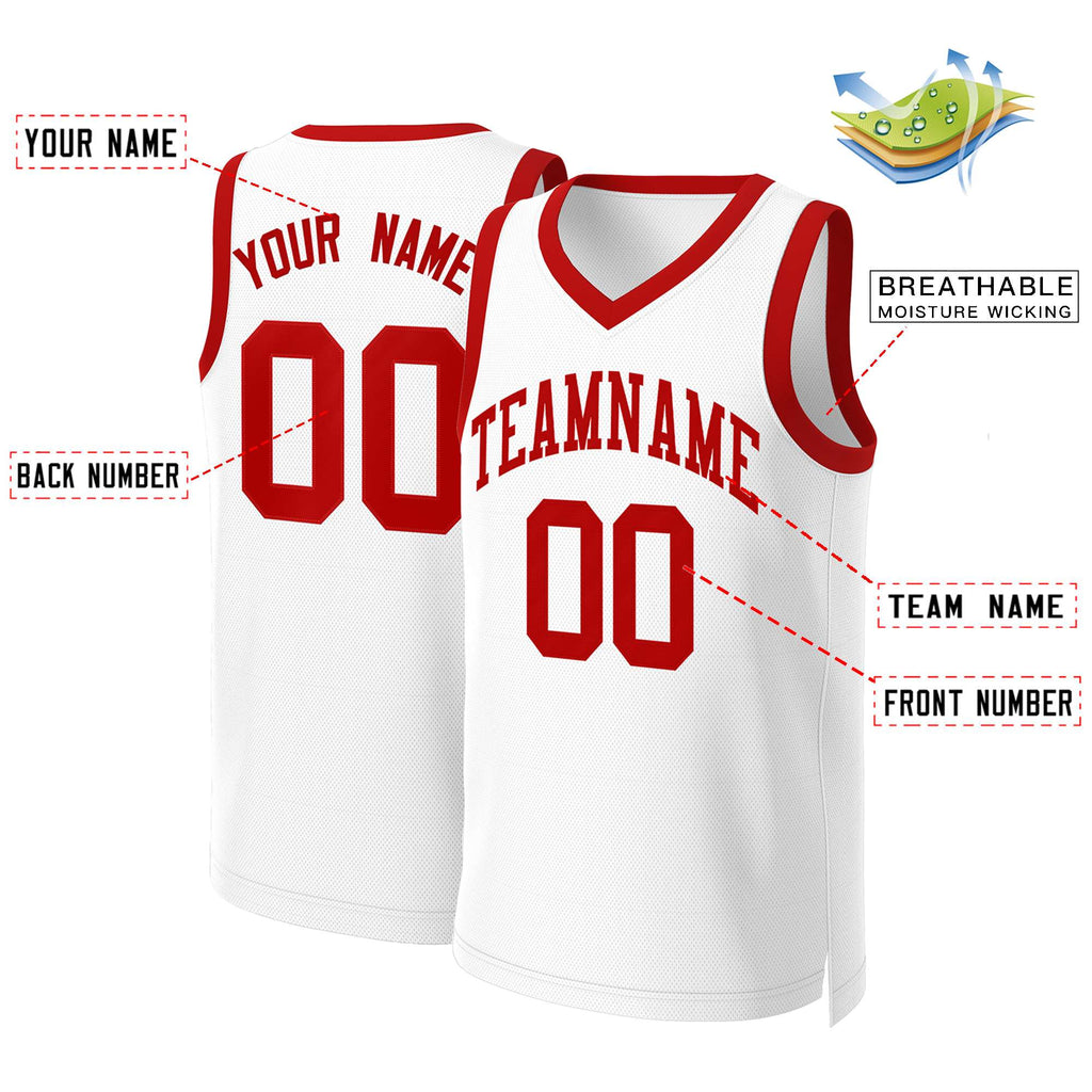 Custom White Red Classic Tops Basketball Jersey