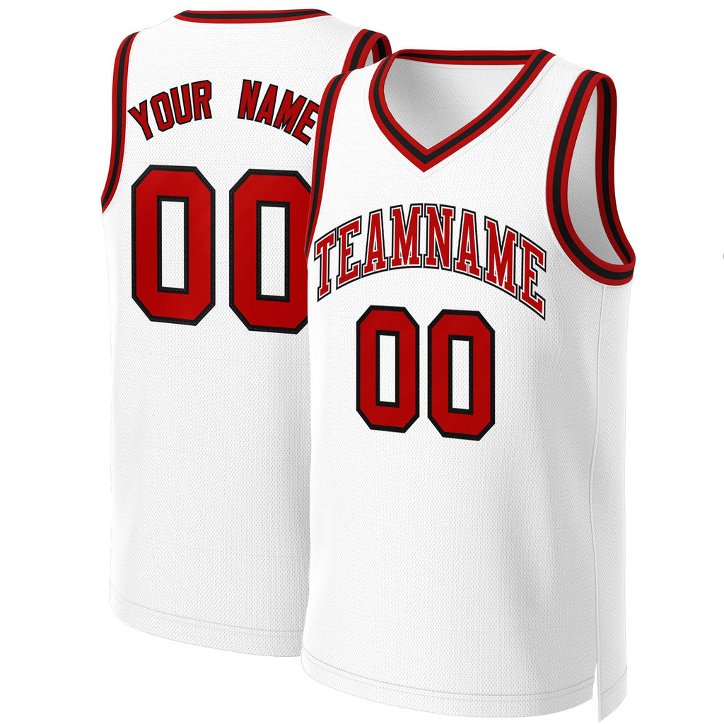 Custom White Red-White Classic Tops Basketball Jersey