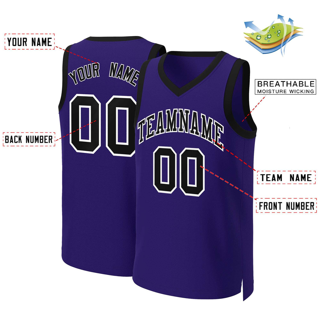 Custom Purple Black-White Classic Tops Basketball Jersey