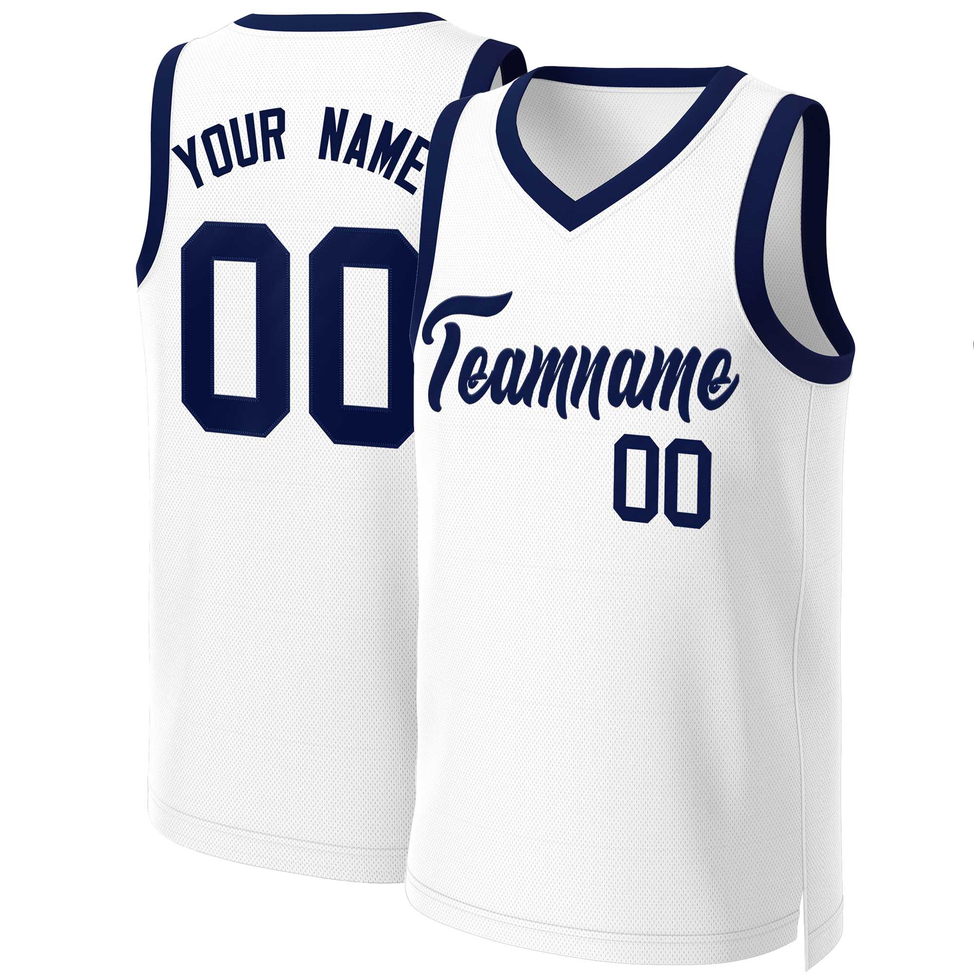 Custom White Navy Blue Classic Tops Basketball Jersey