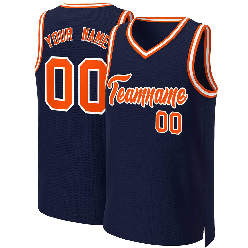 Custom Navy Orange-White Classic Tops Basketball Jersey