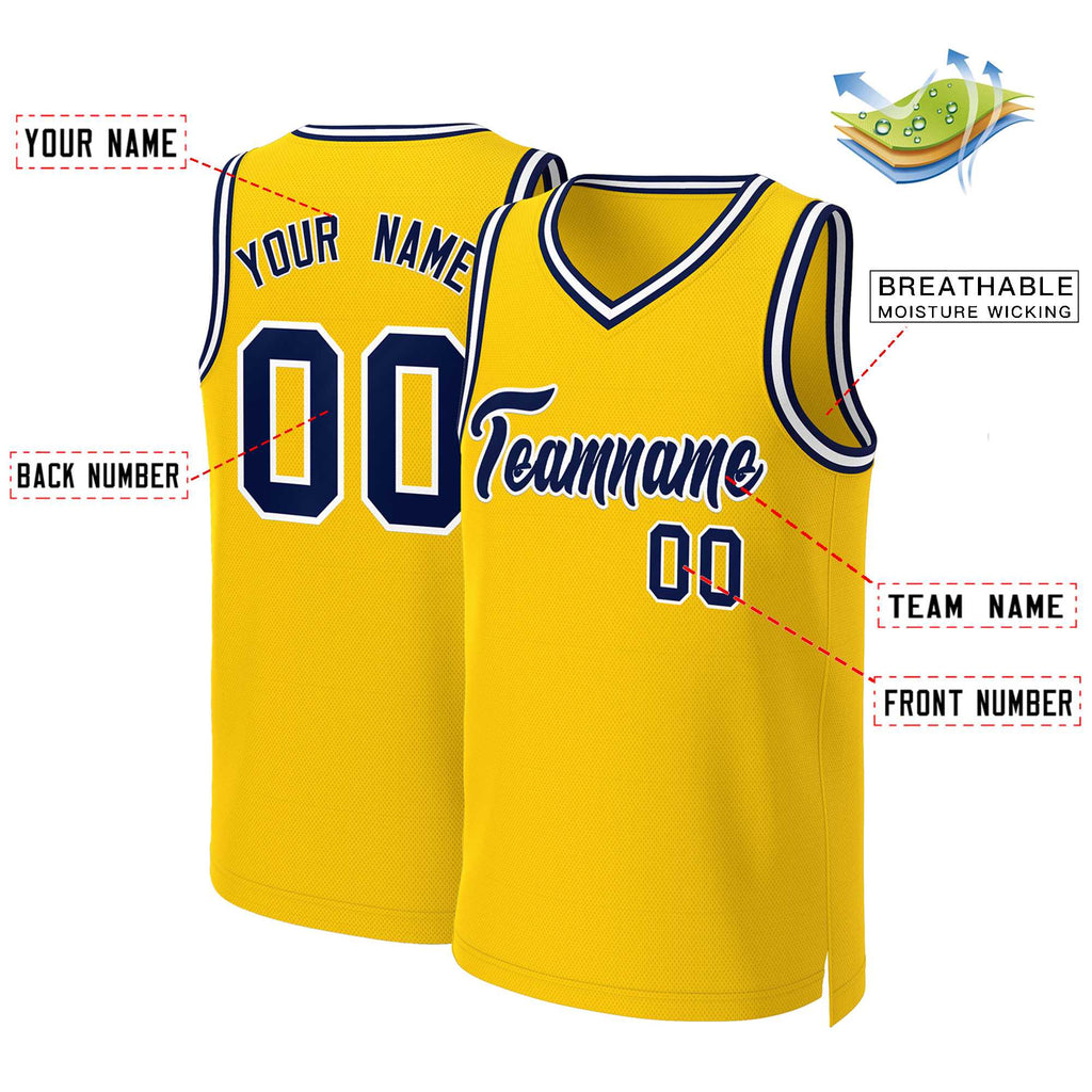 Custom Yellow Navy-White Classic Tops Basketball Jersey