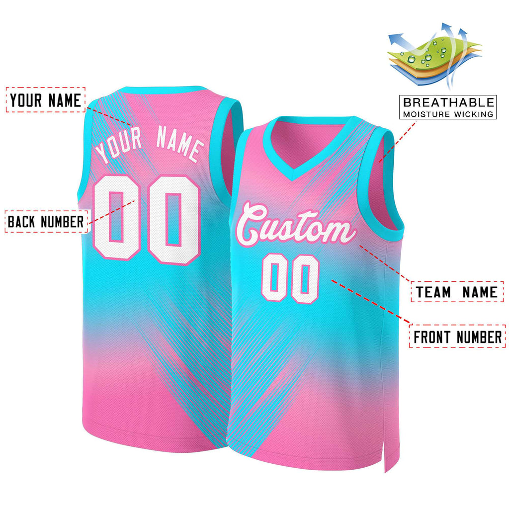 Custom Pink White-Pink Gradient Fashion Tops Slash Basketball Jersey