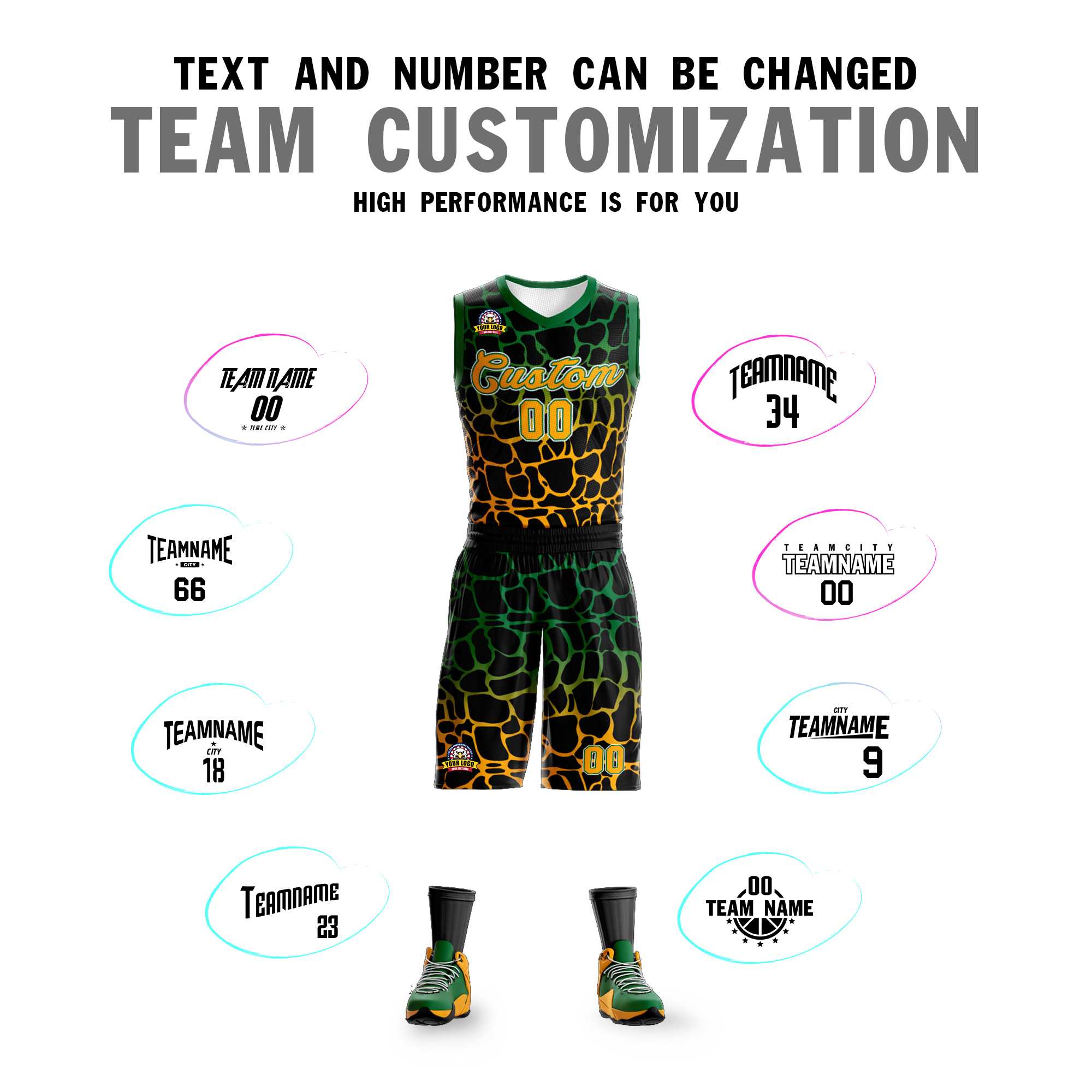 Custom Black Kelly Green-Yellow Spotted Graffiti Pattern Sports Uniform Basketball Jersey