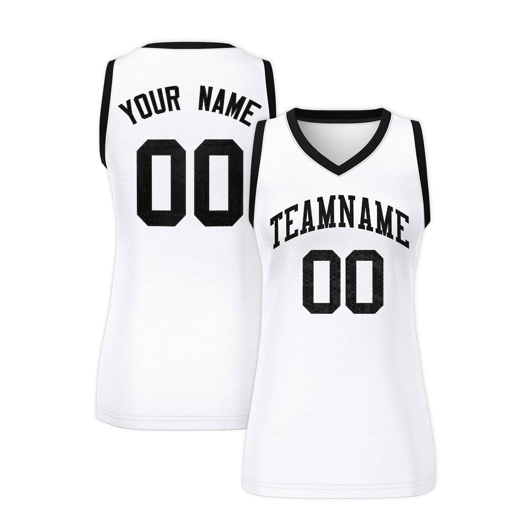 Custom White Black Women Basketball Jersey Sequined Dress