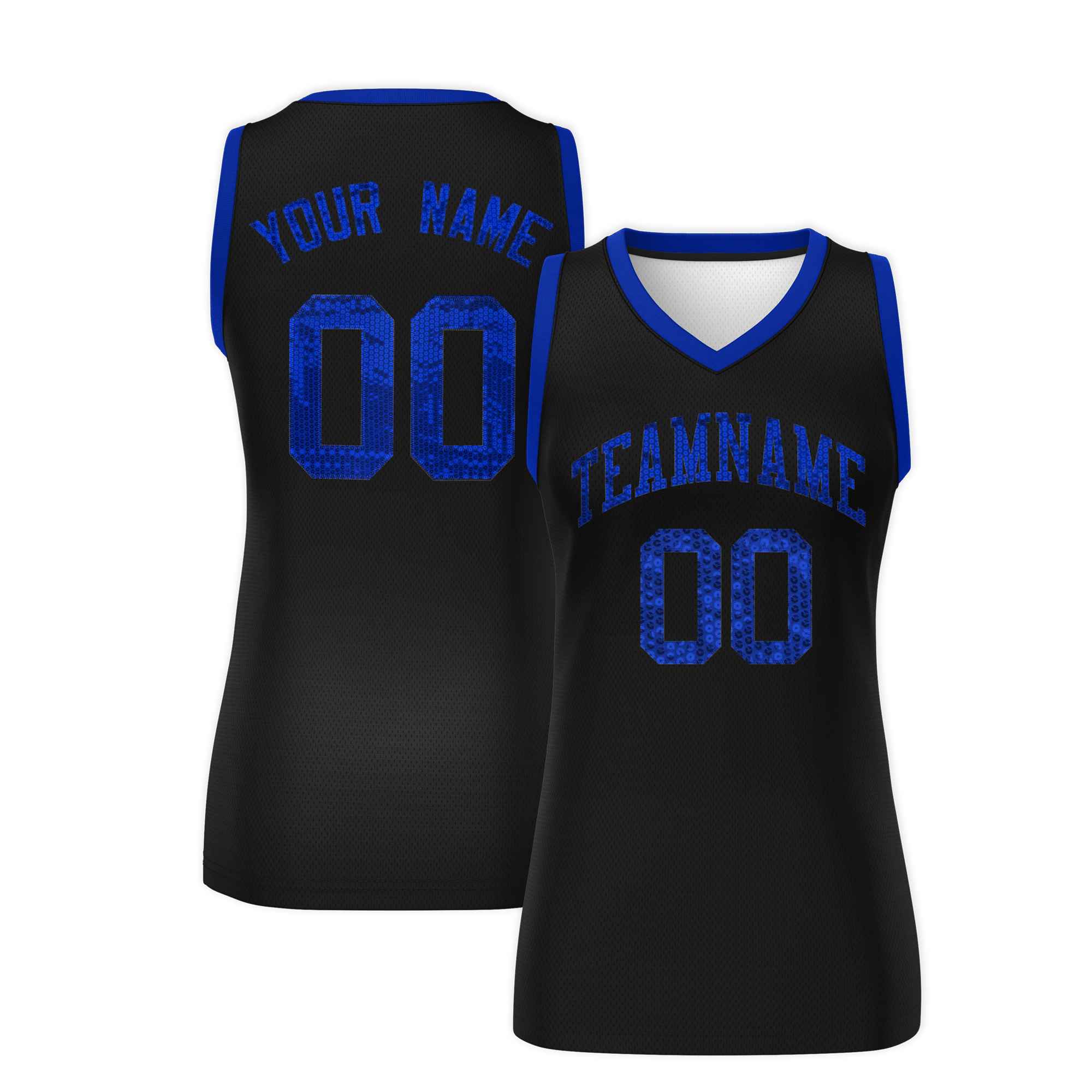 Custom Black Royal Women Basketball Jersey Sequined Dress