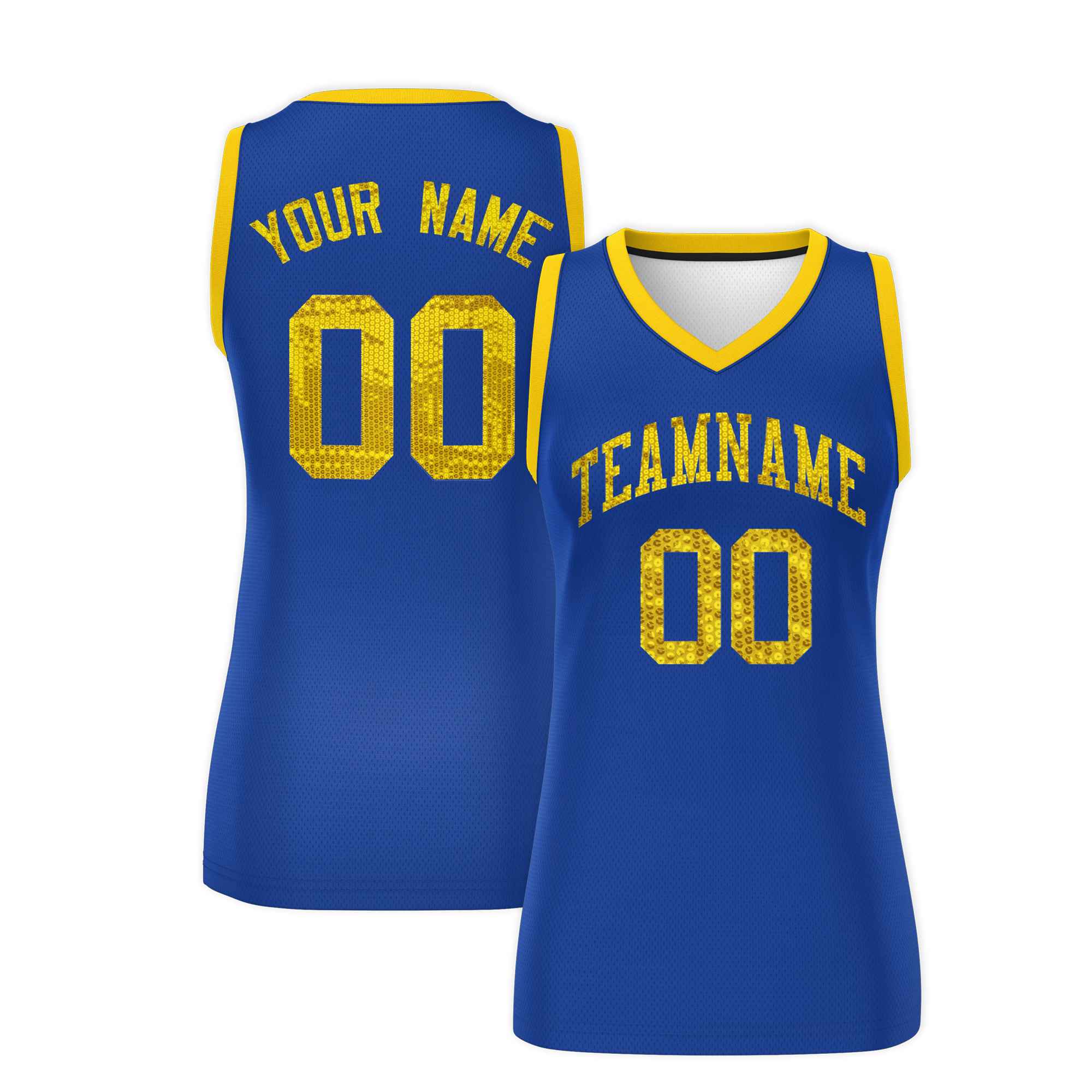 Custom Royal Gold Women Basketball Jersey Sequined Dress