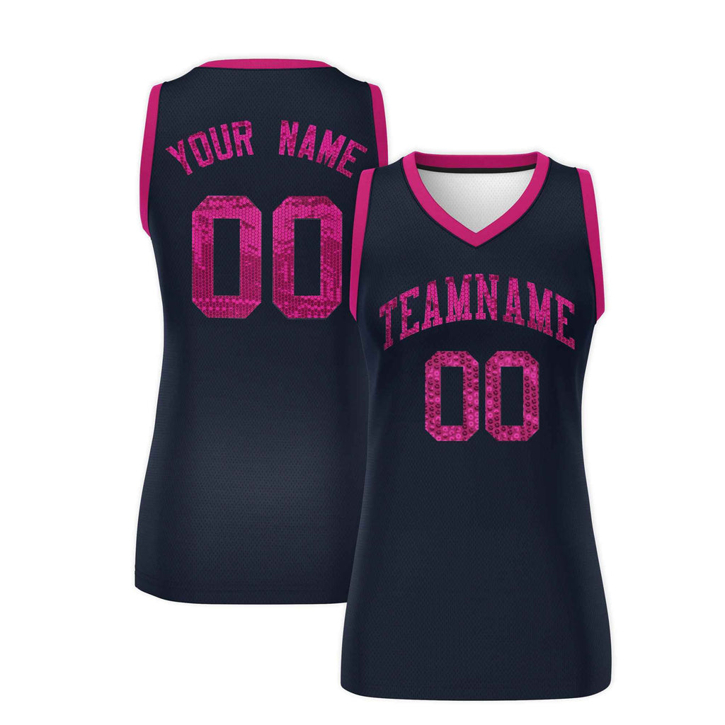 Custom Navy Pink Women Basketball Jersey Sequined Dress