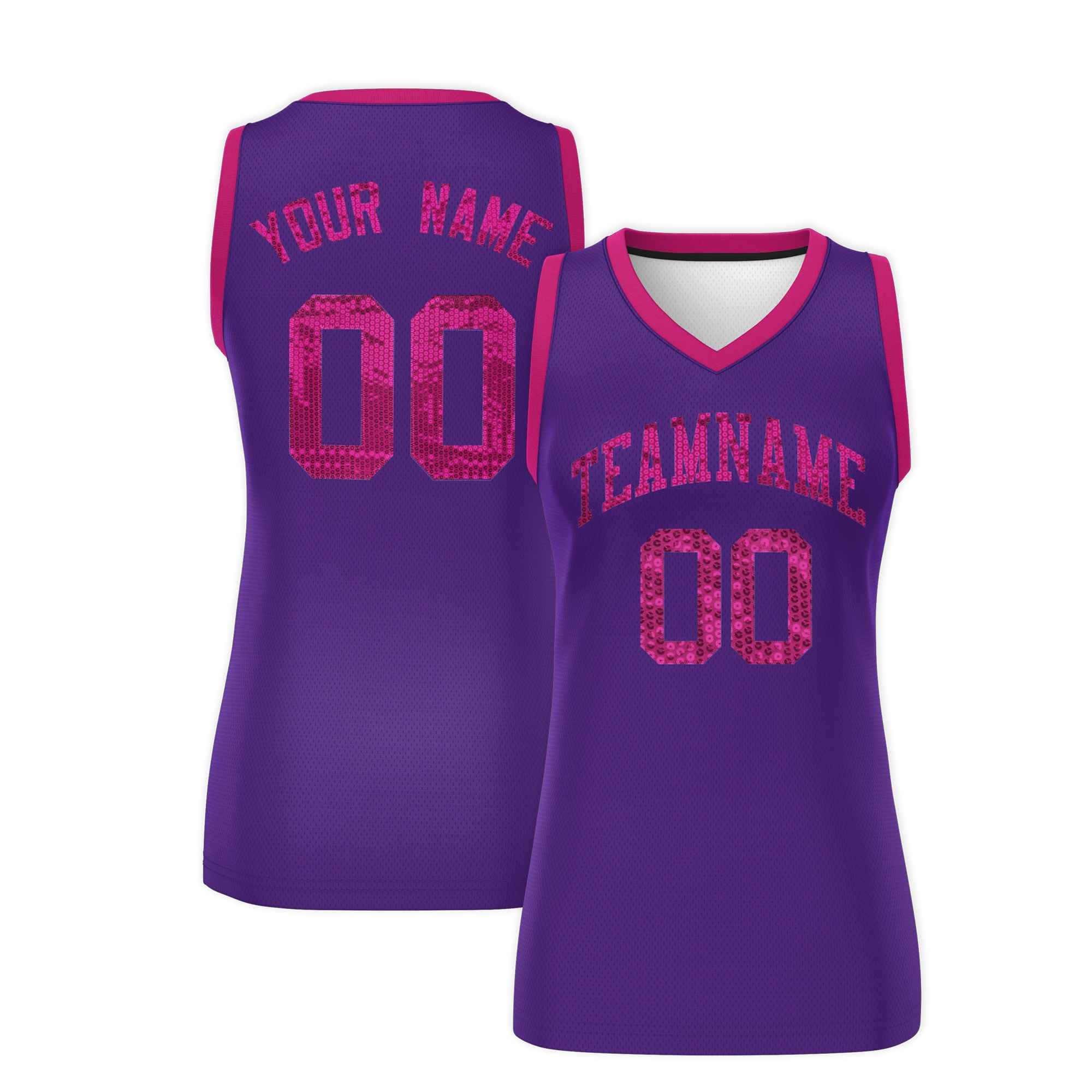 Custom Purple Pink Women Basketball Jersey Sequined Dress