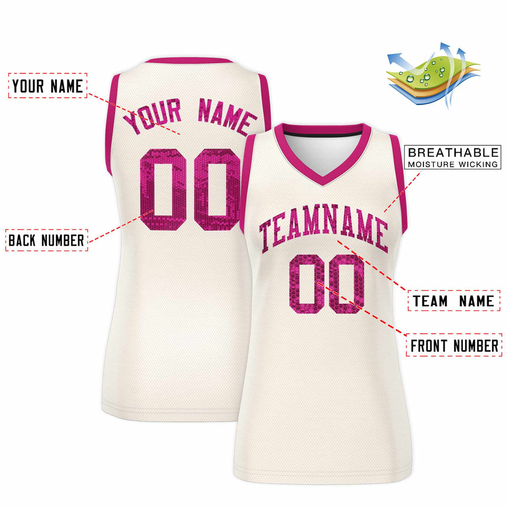 Custom Cream Pink Women Basketball Jersey Sequined Dress