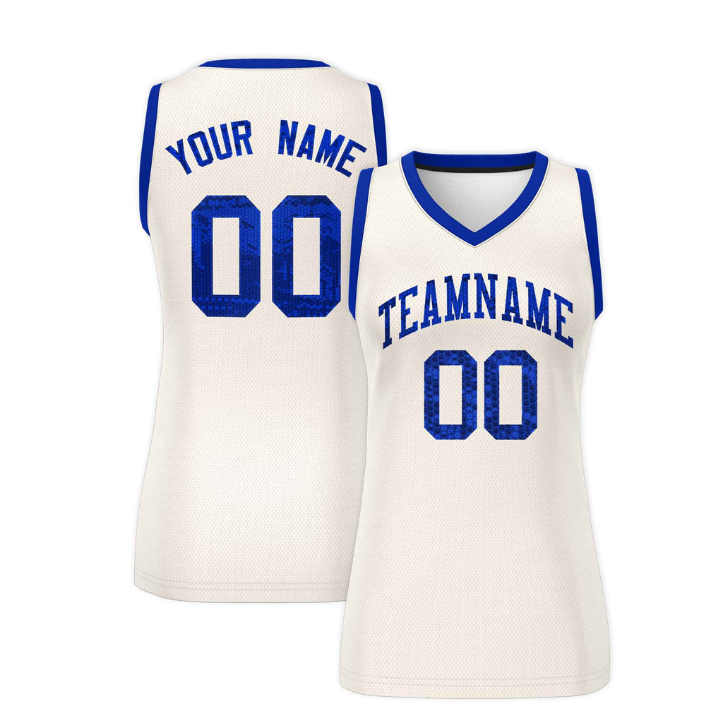 Custom Cream Royal Women Basketball Jersey Sequined Dress