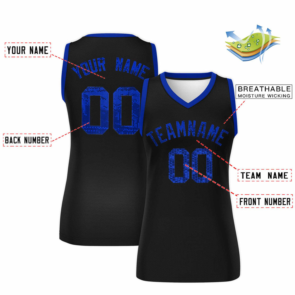 Custom Black Royal Women Basketball Jersey Sequined Dress