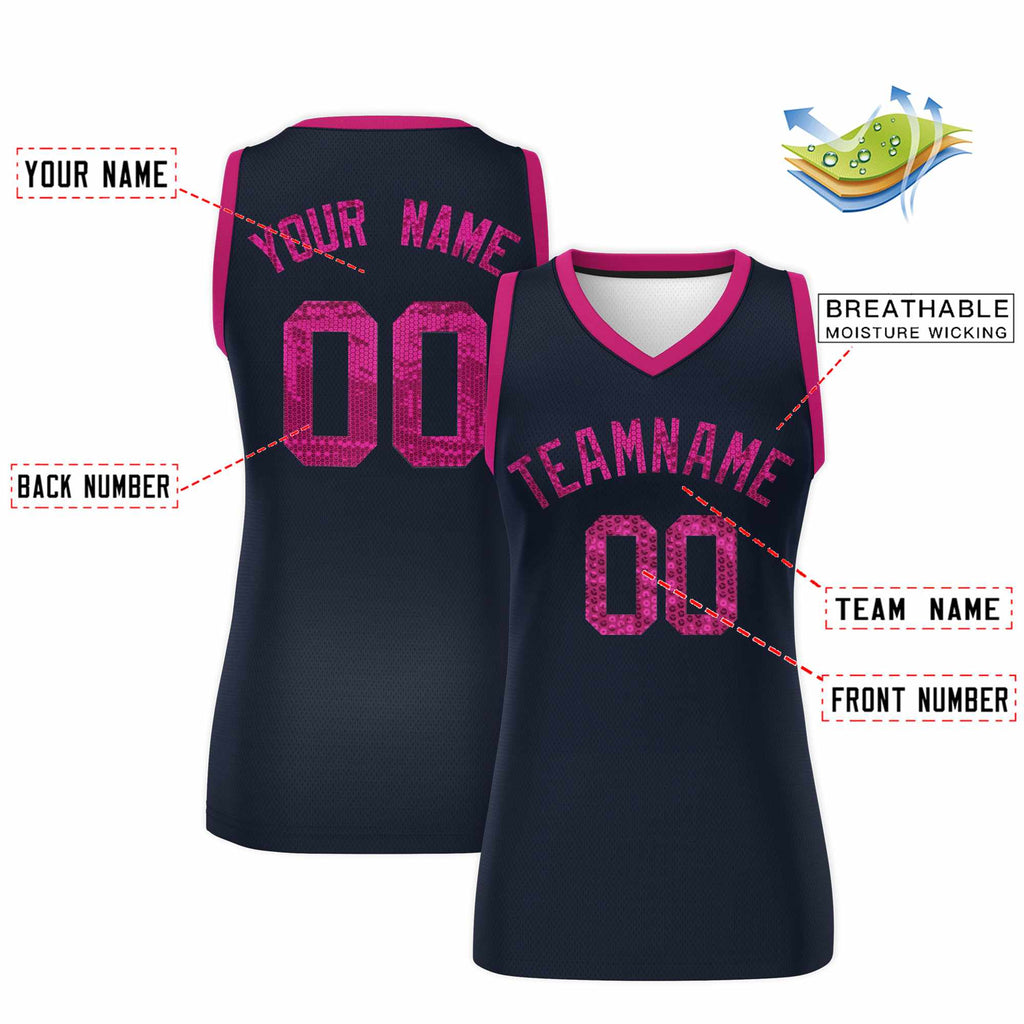 Custom Navy Pink Women Basketball Jersey Sequined Dress