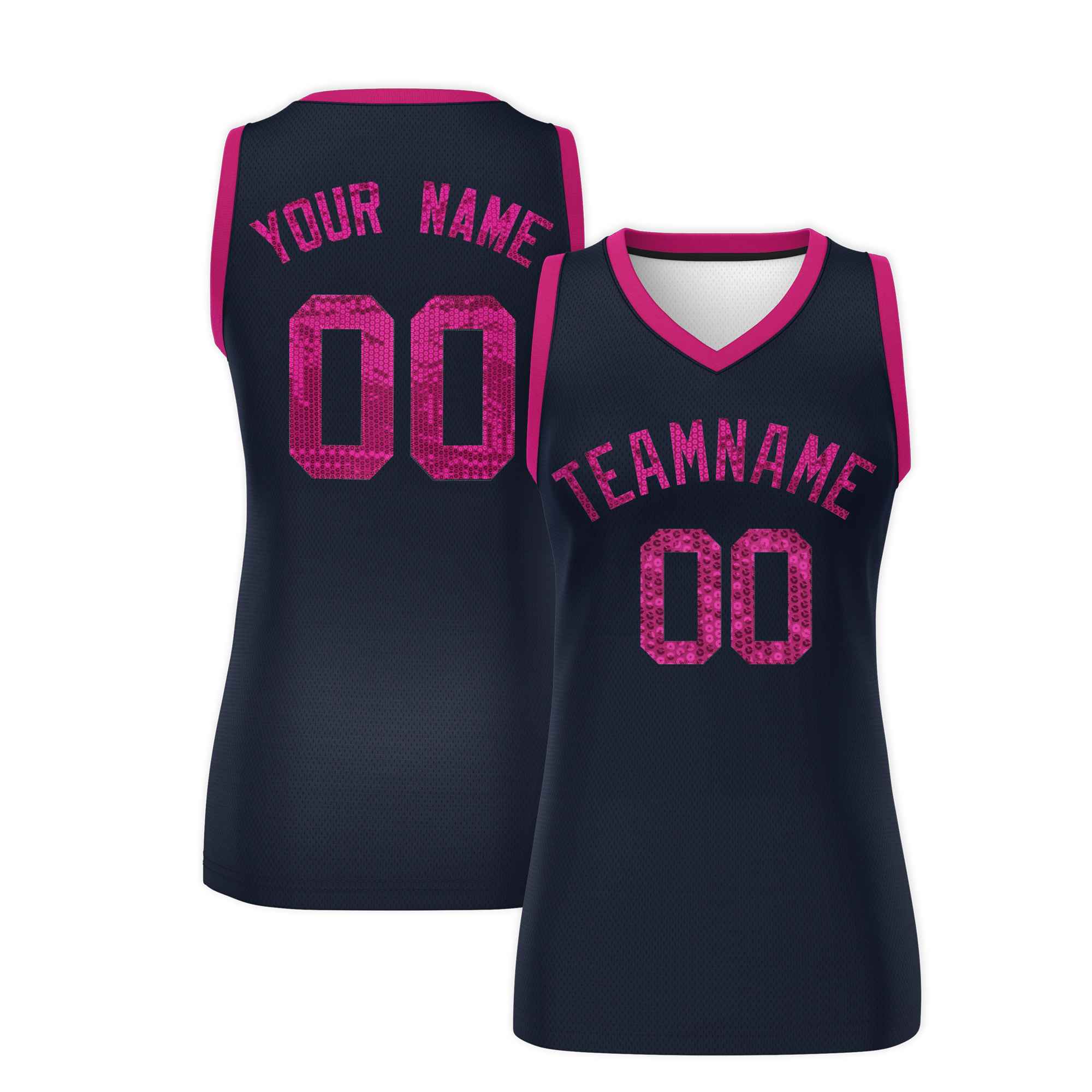 Custom Navy Pink Women Basketball Jersey Sequined Dress