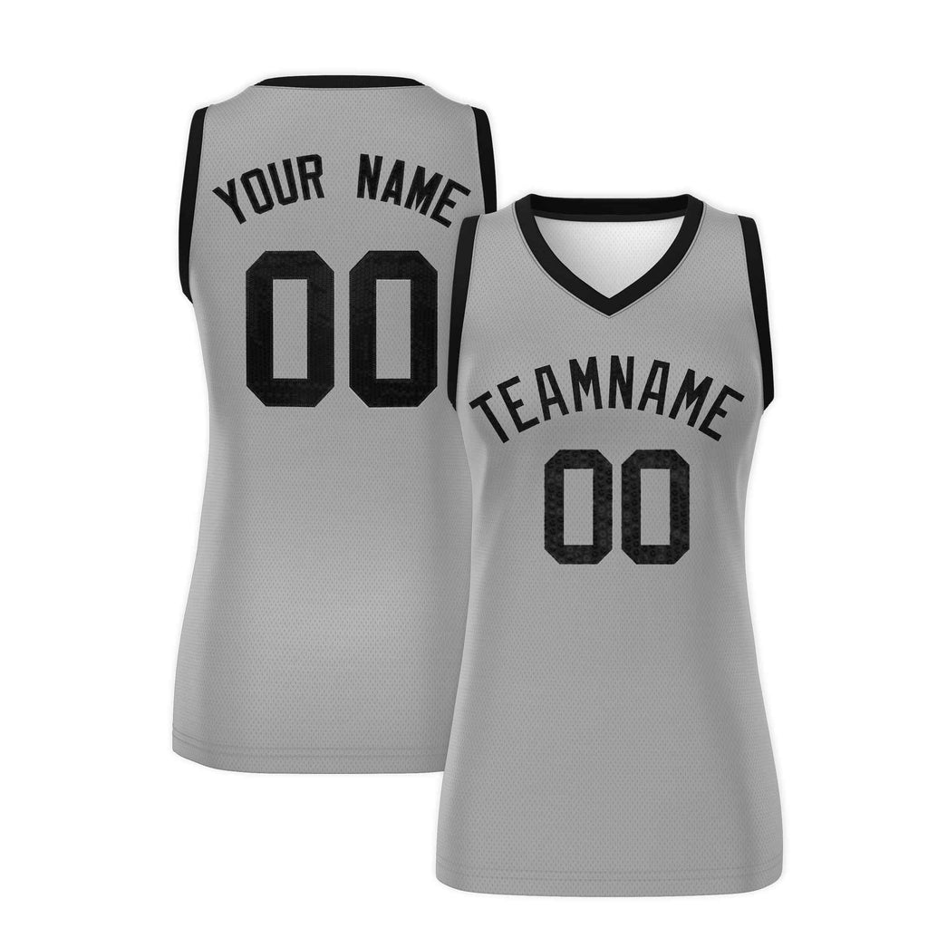 Custom Silver Black Women Basketball Jersey Sequined Dress