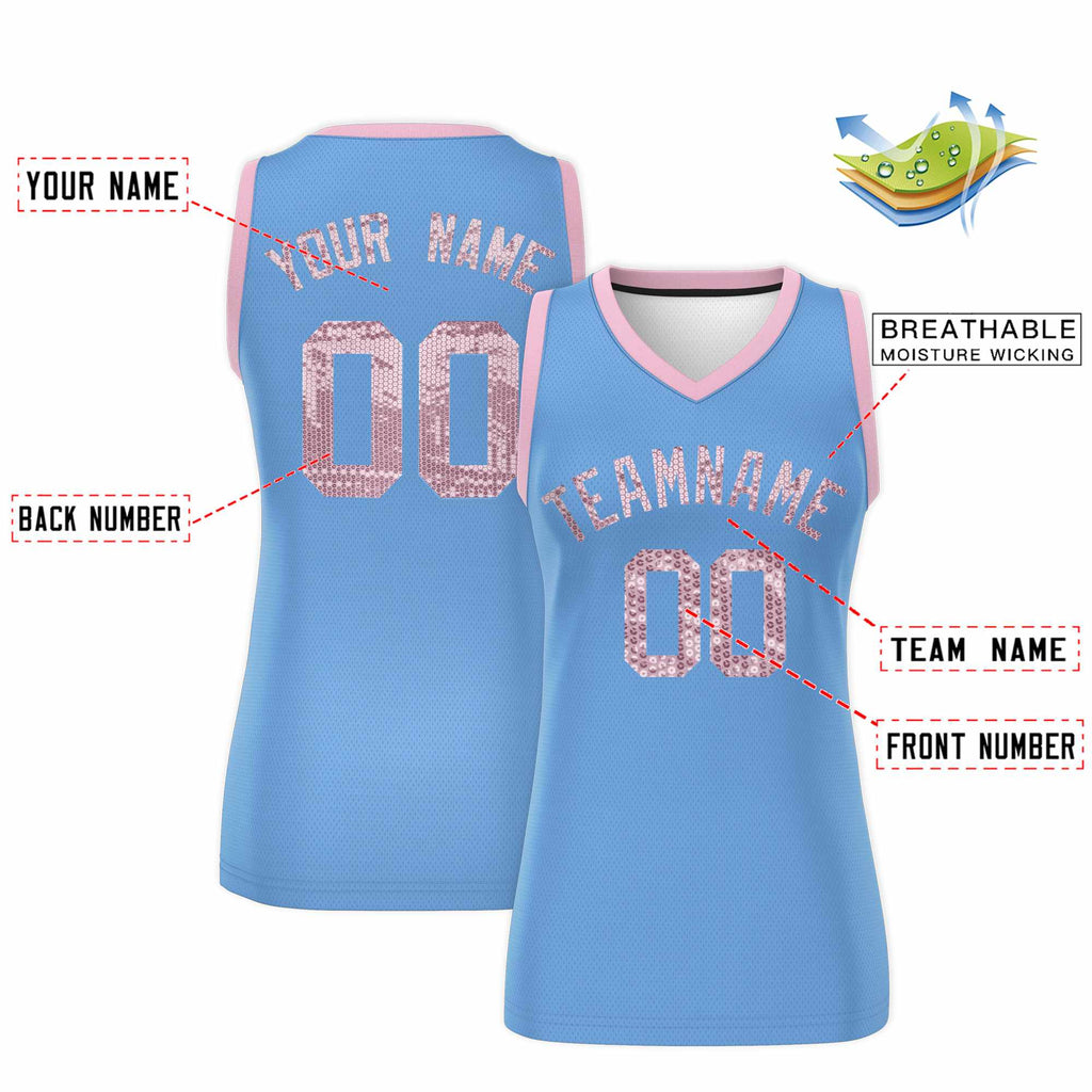 Custom Light Blue Light Pink Women Basketball Jersey Sequined Dress