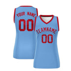 Custom Light Blue Red Women Basketball Jersey Sequined Dress