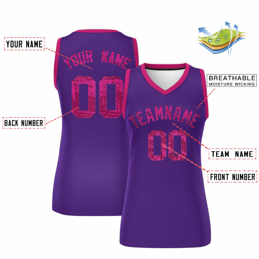 Custom Purple Pink Women Basketball Jersey Sequined Dress