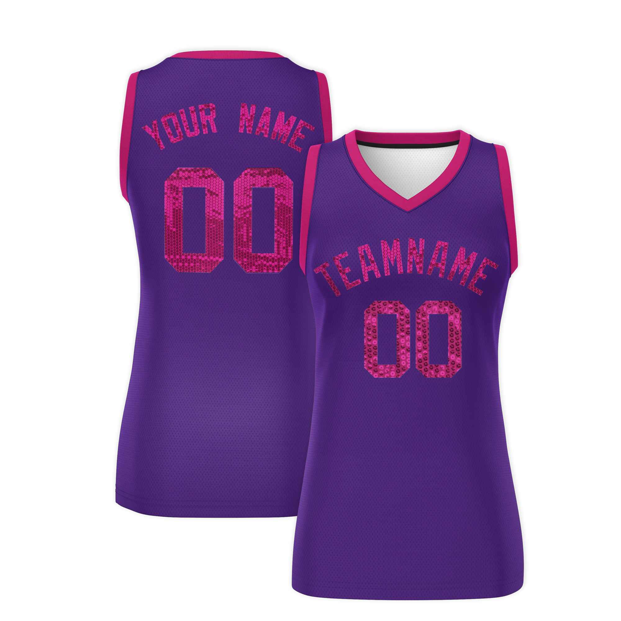 Custom Purple Pink Women Basketball Jersey Sequined Dress