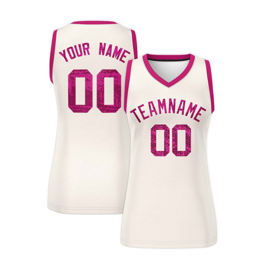Custom Cream Pink Women Basketball Jersey Sequined Dress