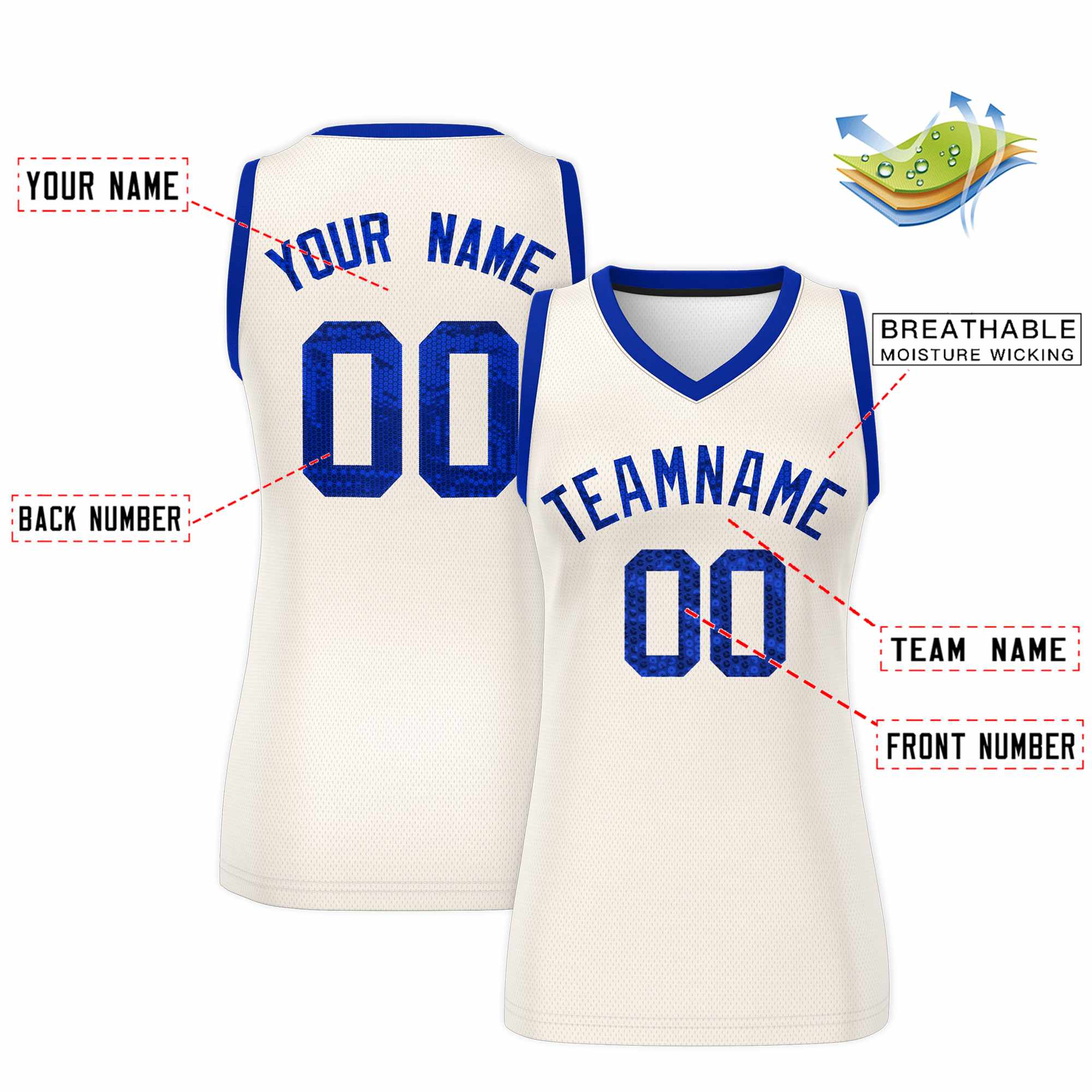 Custom Cream Royal Women Basketball Jersey Sequined Dress