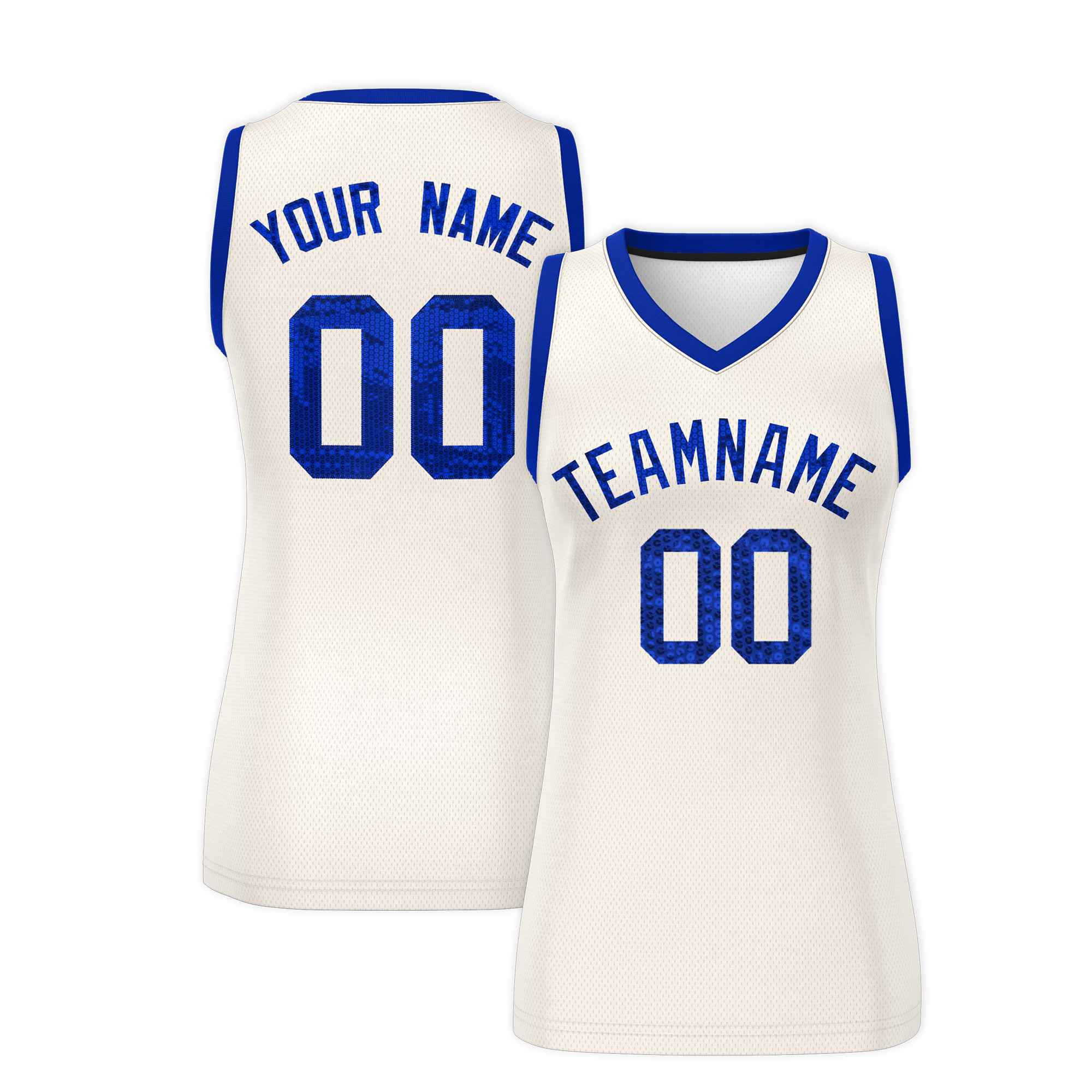 Custom Cream Royal Women Basketball Jersey Sequined Dress
