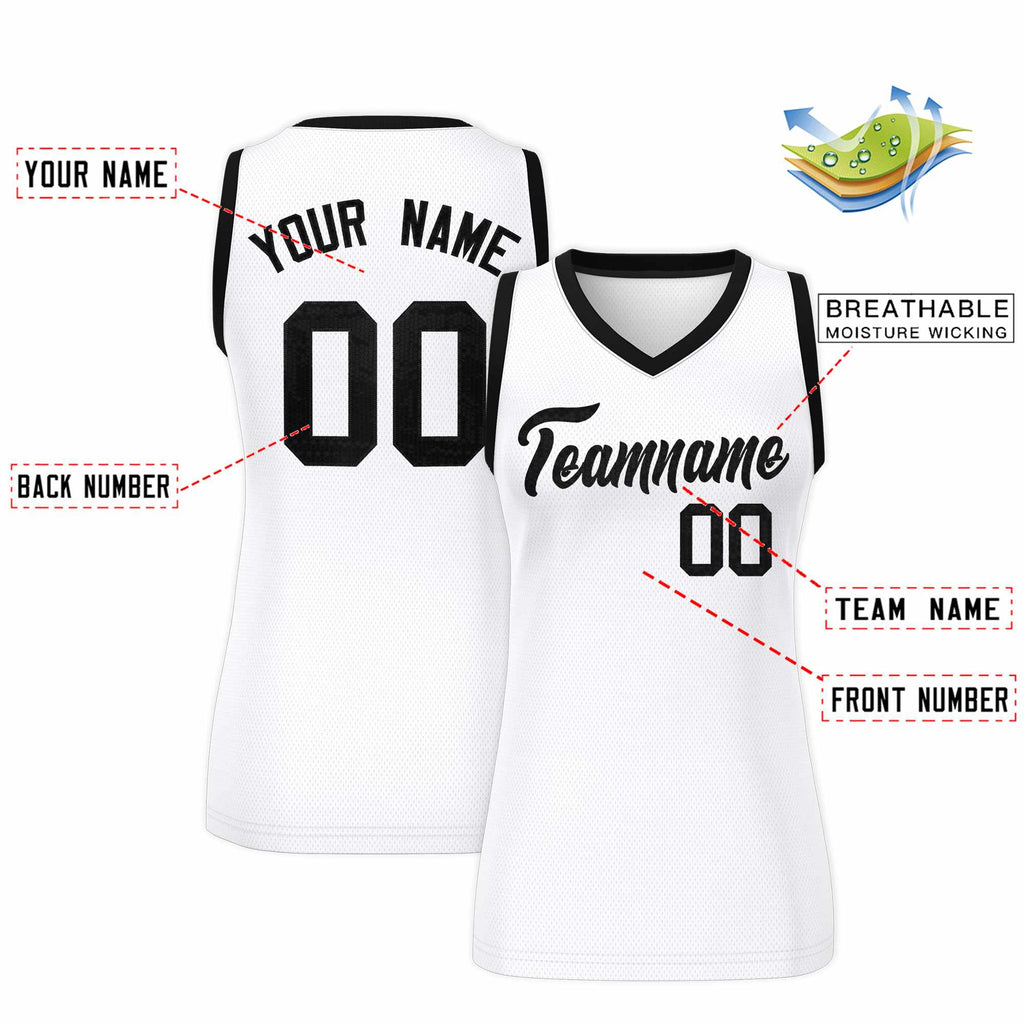 Custom White Black Women Basketball Jersey Sequined Dress