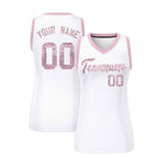 Custom White Light Pink Women Basketball Jersey Sequined Dress