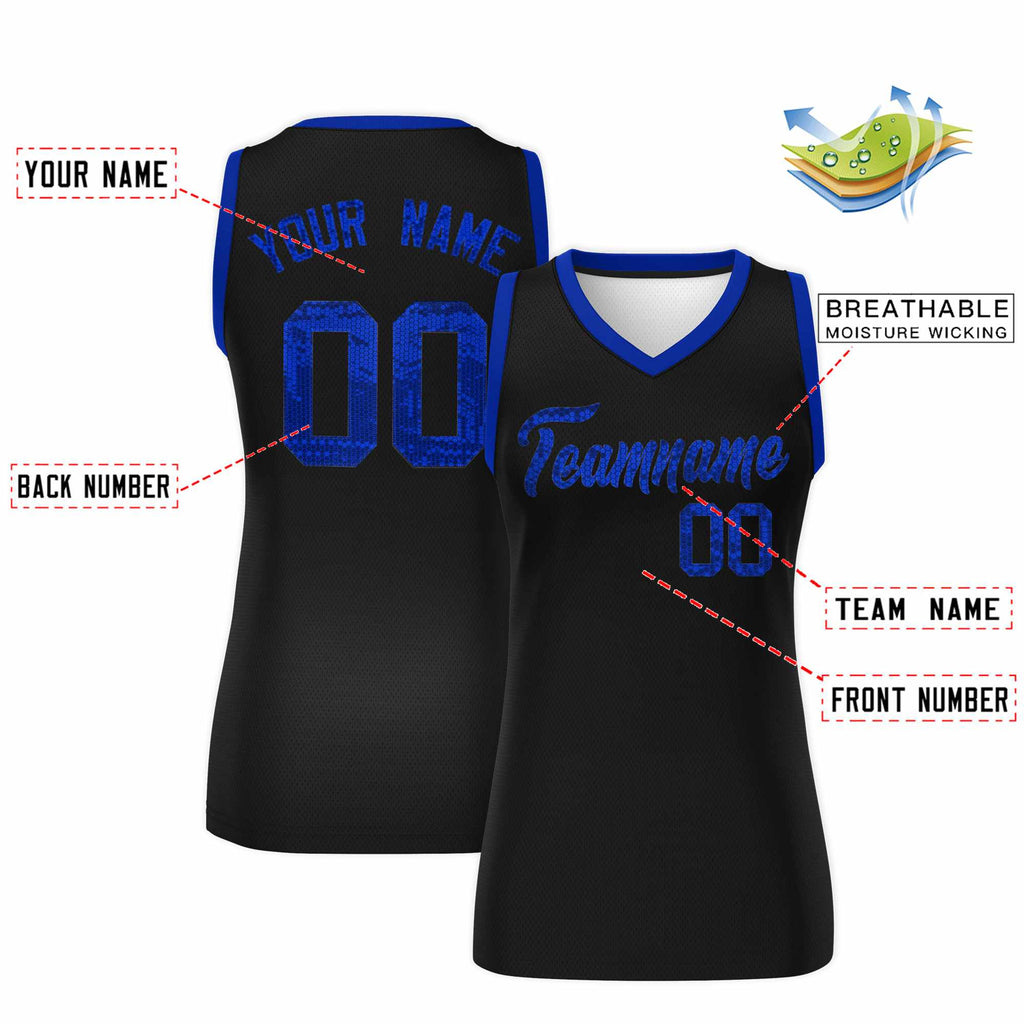 Custom Black Royal Women Basketball Jersey Sequined Dress