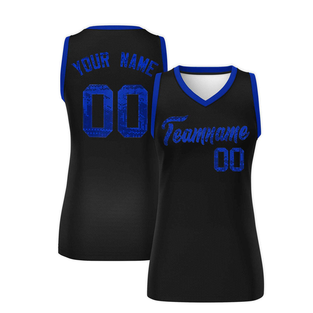 Custom Black Royal Women Basketball Jersey Sequined Dress