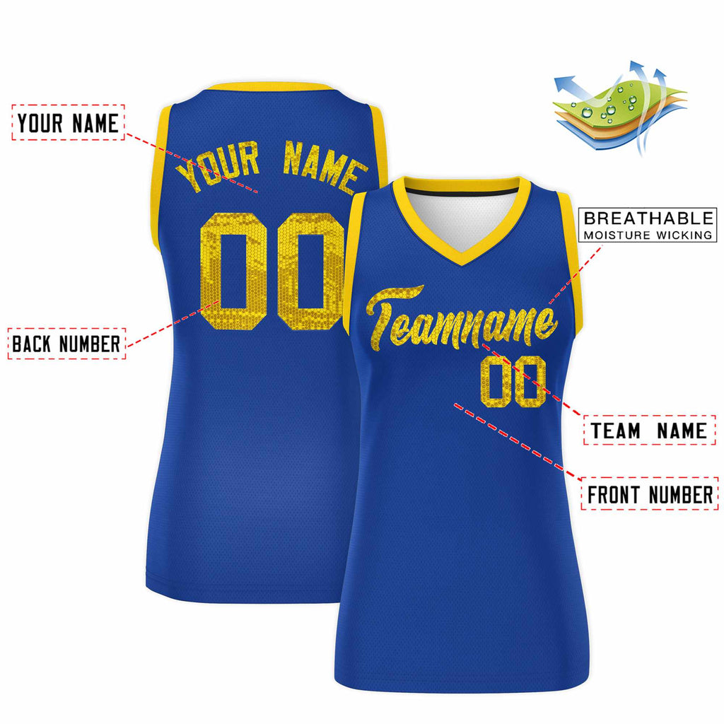 Custom Royal Gold Women Basketball Jersey Sequined Dress