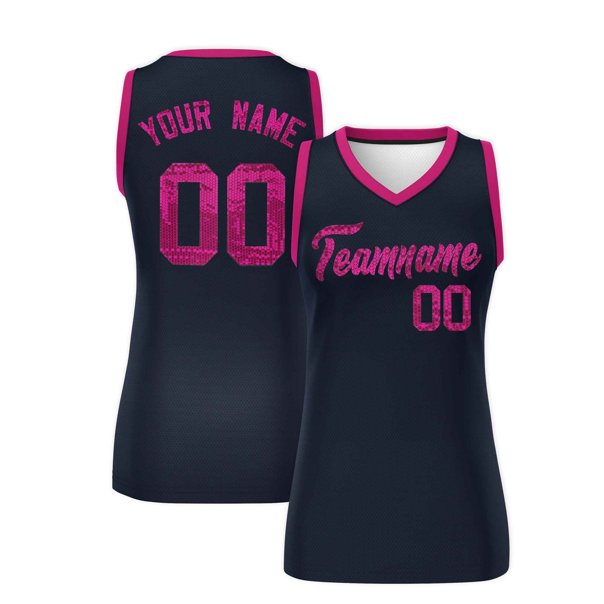 Custom Navy Pink Women Basketball Jersey Sequined Dress
