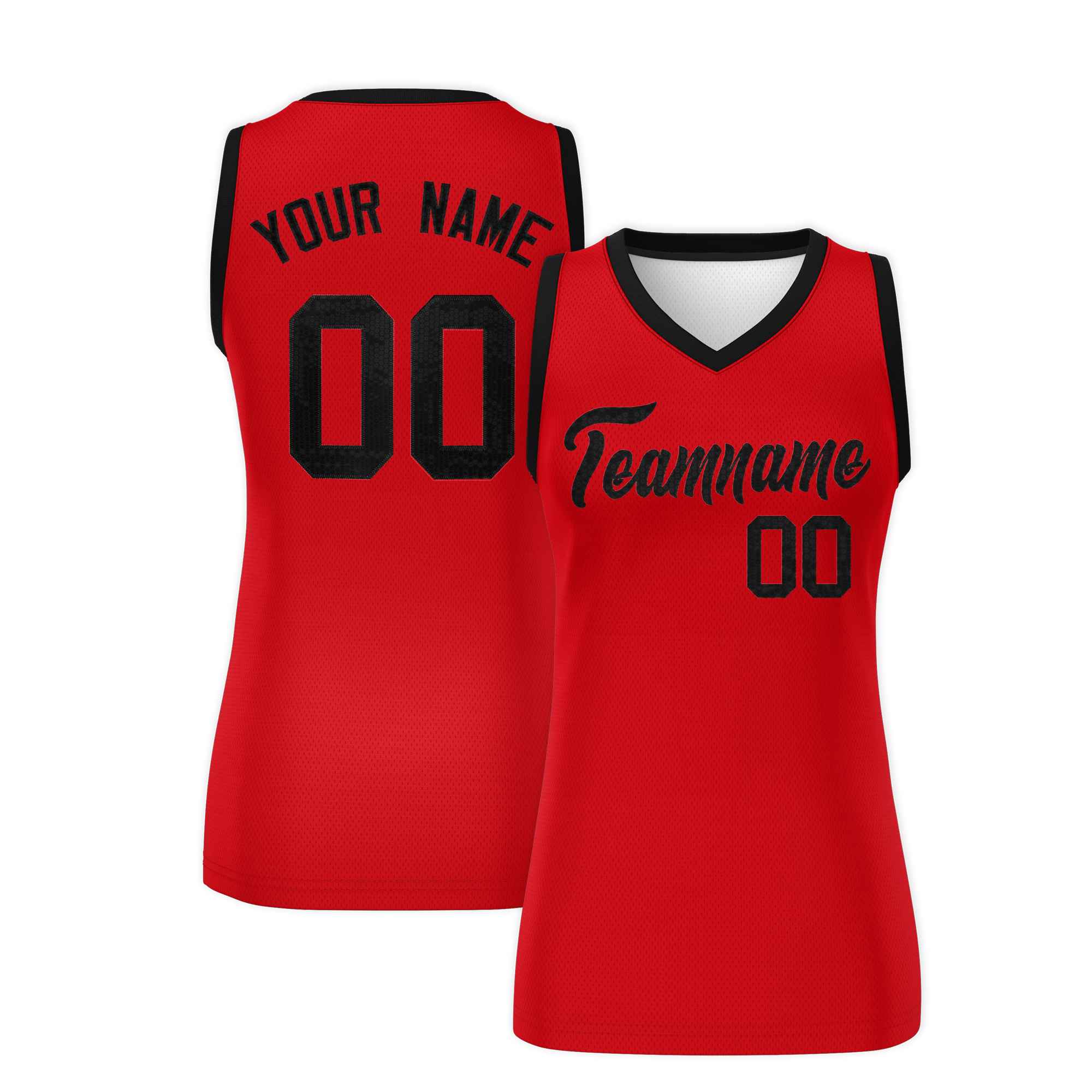 Custom Red Black Women Basketball Jersey Sequined Dress