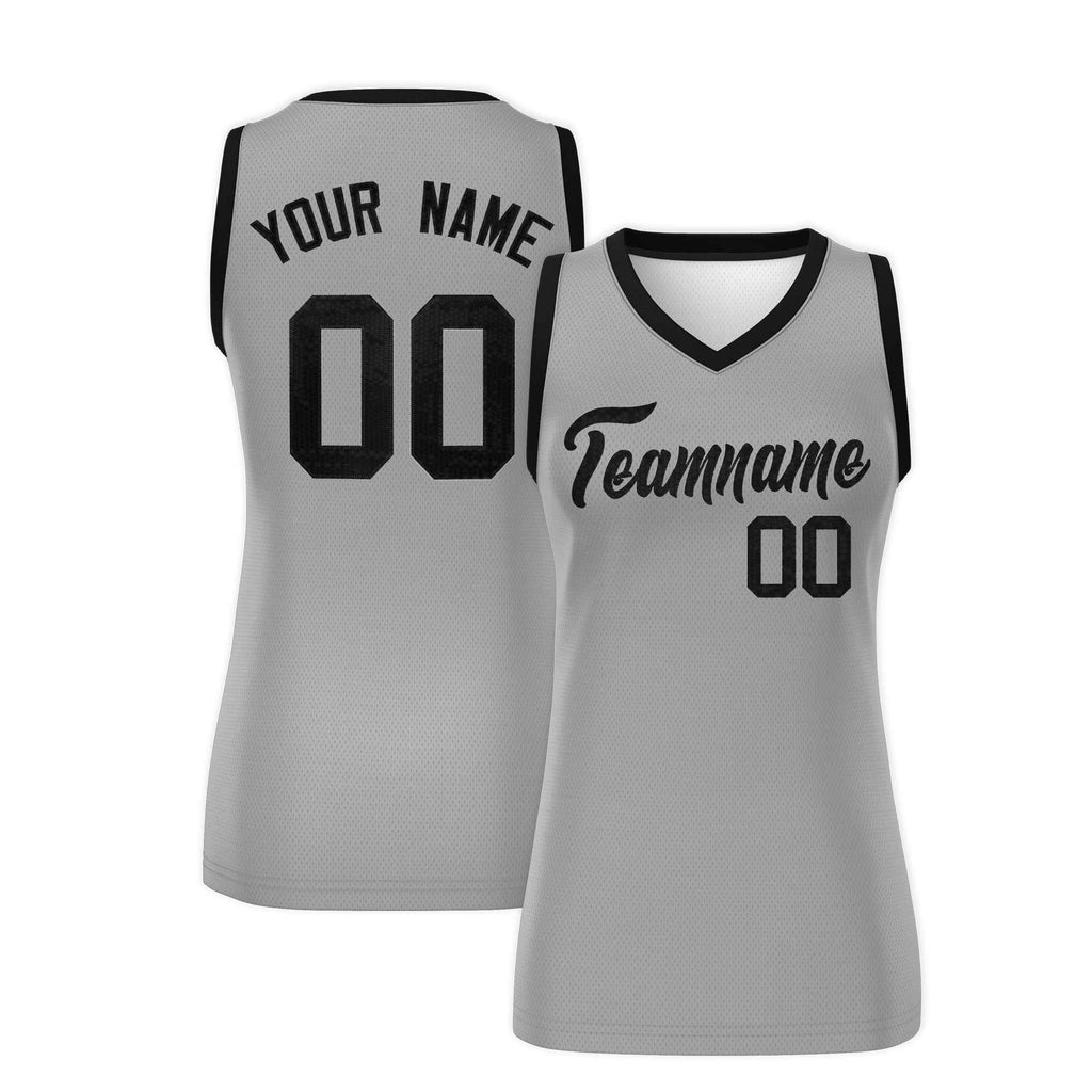 Custom Silver Black Women Basketball Jersey Sequined Dress