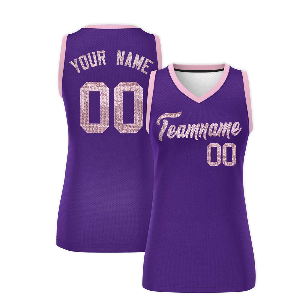 Custom Purple Light Pink Women Basketball Jersey Sequined Dress