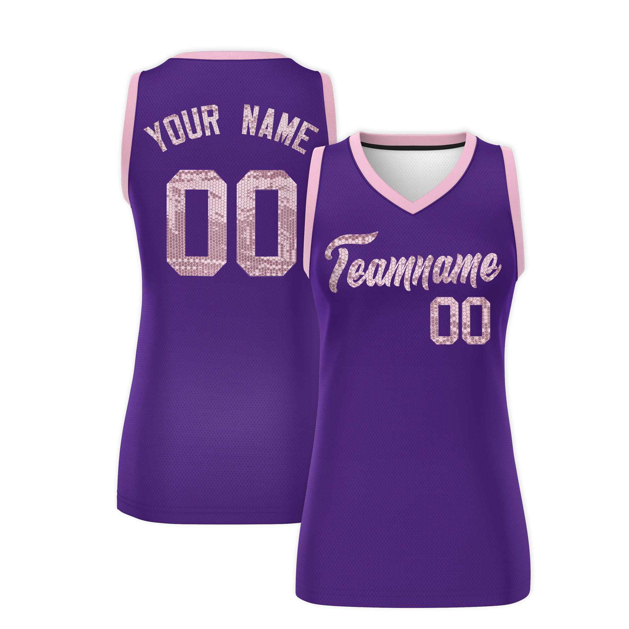 Custom Purple Light Pink Women Basketball Jersey Sequined Dress