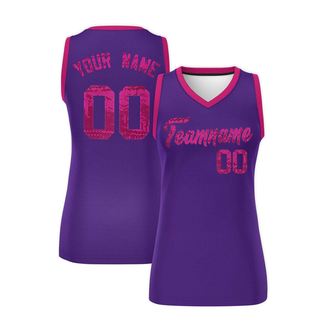 Custom Purple Pink Women Basketball Jersey Sequined Dress