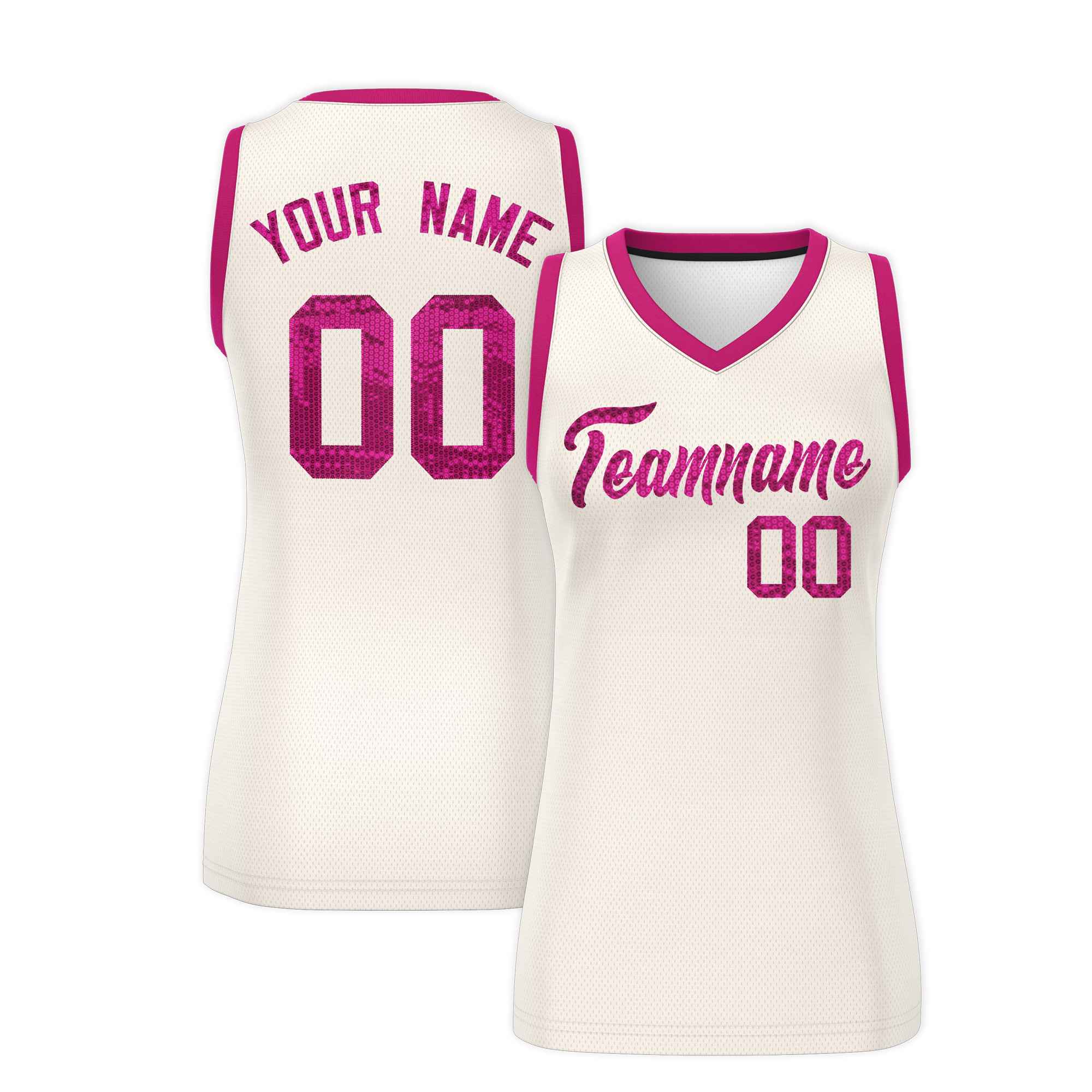 Custom Cream Pink Women Basketball Jersey Sequined Dress