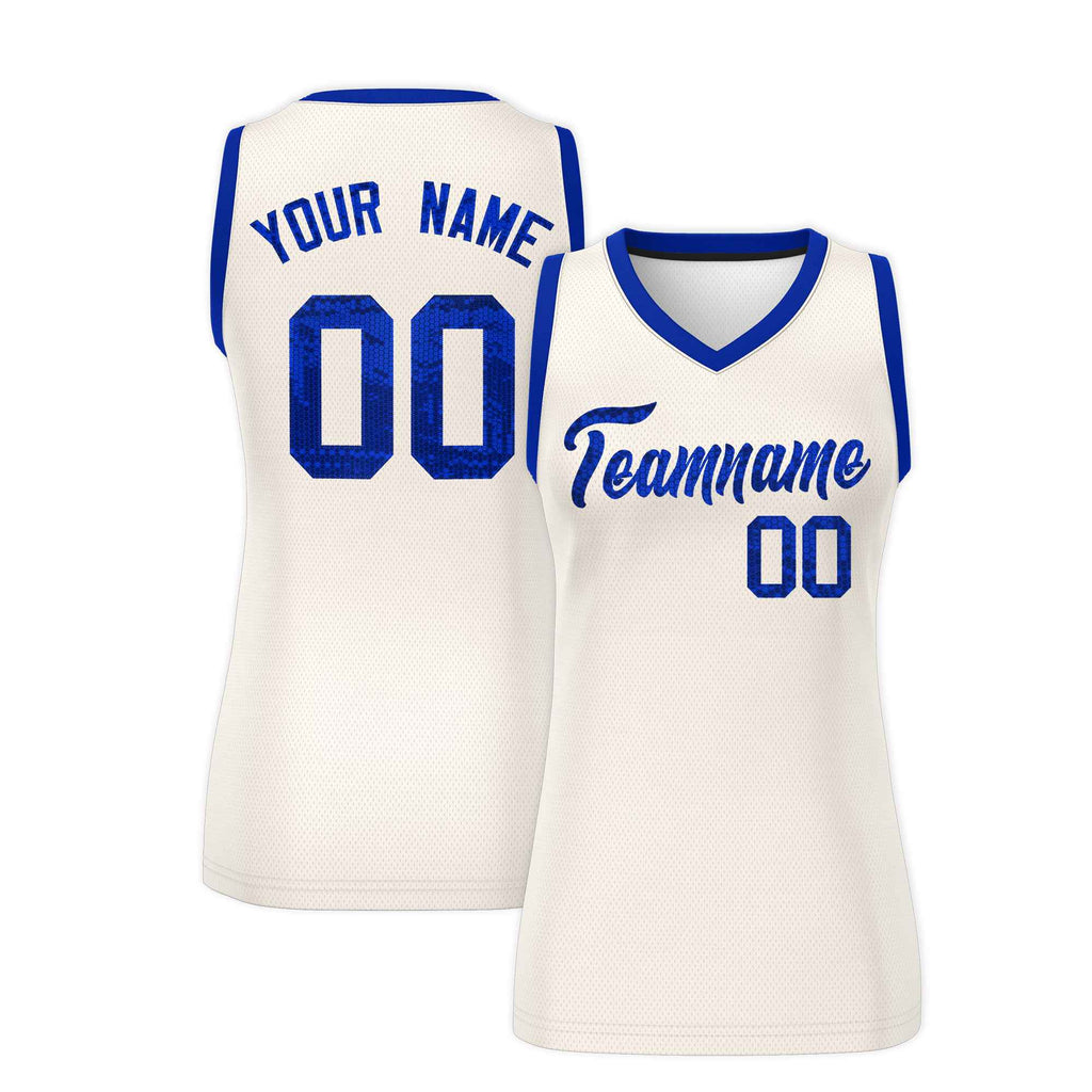 Custom Cream Royal Women Basketball Jersey Sequined Dress