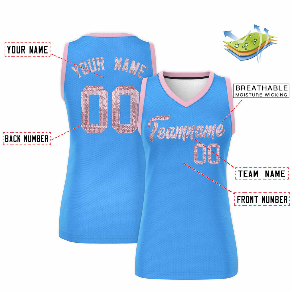 Custom Powder Blue Light Pink Women Basketball Jersey Sequined Dress