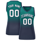 Custom Aqua Navy Gradient Fashion Tops Mesh Basketball Jersey For Women