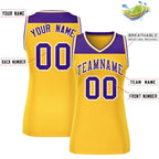 Custom Purple Gold Color Block Fashion Tops Mesh Basketball Jersey For Women