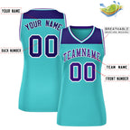 Custom Purple Aqua Color Block Fashion Tops Mesh Basketball Jersey For Women