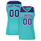 Custom Purple Aqua Color Block Fashion Tops Mesh Basketball Jersey For Women