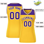 Custom Purple Gold Color Block Fashion Tops Mesh Basketball Jersey For Women