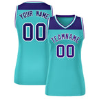 Custom Purple Aqua Color Block Fashion Tops Mesh Basketball Jersey For Women