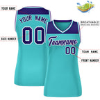 Custom Purple Aqua Color Block Fashion Tops Mesh Basketball Jersey For Women