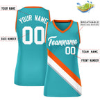 Custom Aqua Orange-White Thick Slash Fashion Tops Mesh Basketball Jersey For Women
