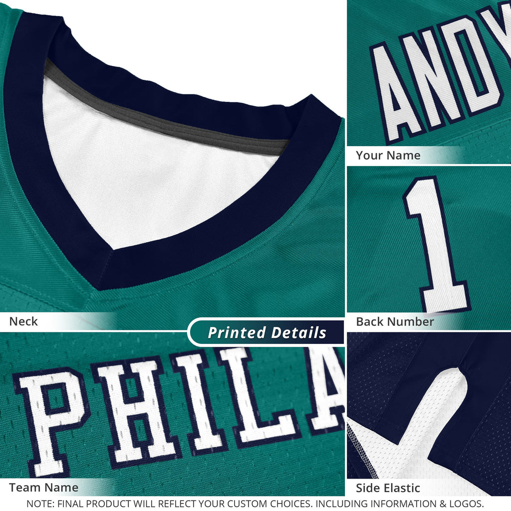 Custom Aqua Color Block Mesh Authentic Football Jersey